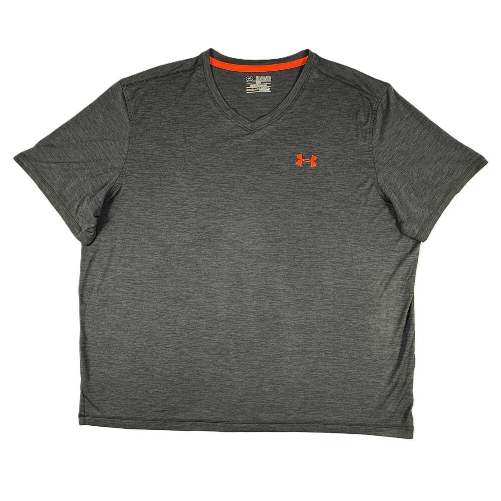 Under Armour Men's Gray V-Neck Performance Tee with Orange Logo